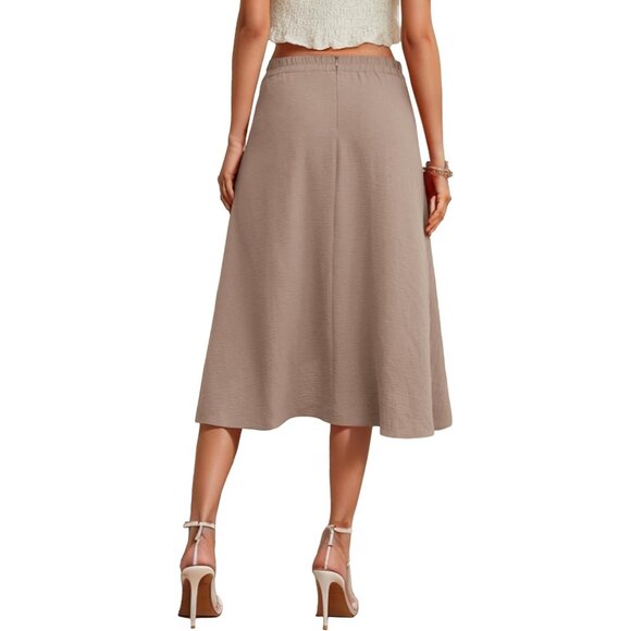 Women's Midi Skirt Elegant Flowy Ruffle High Waist High Low Midi Skirts - Picture 3 of 5